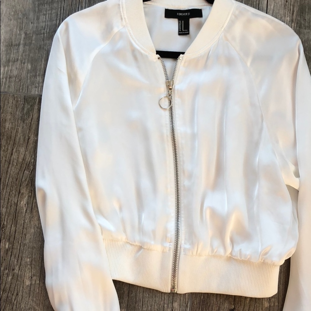 White Silk Bomber Jacket